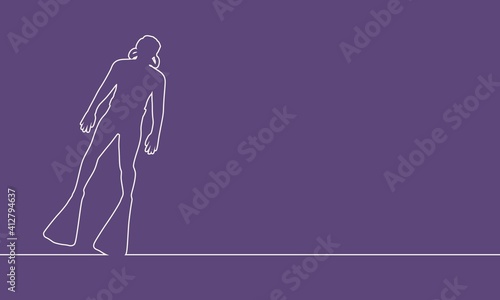 Silhouette of diver. Icon diver. The concept of sport diving. Thin line style. Place for text