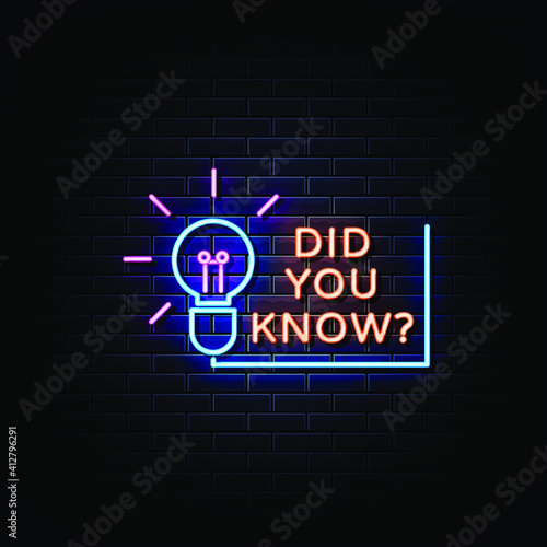 Did You Know Neon Sign Vector. 