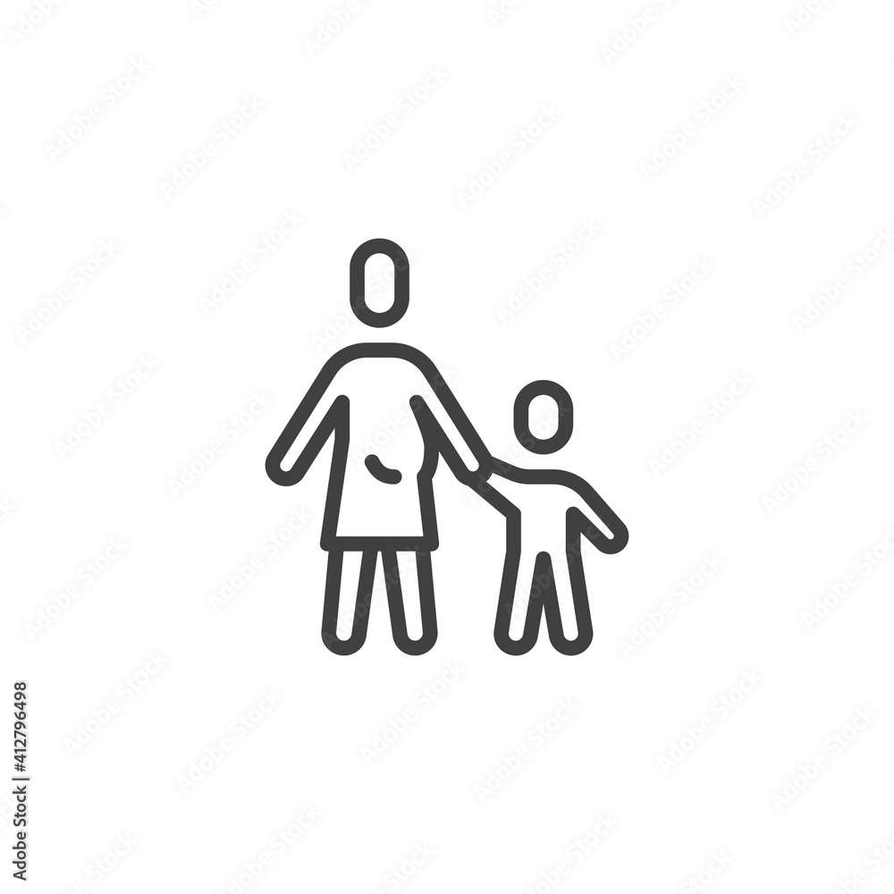 Mother and child holds hands line icon. linear style sign for mobile concept and web design. Mum and son family outline vector icon. Symbol, logo illustration. Vector graphics Mother and child holds hands line icon. linear style sign for mobile concept and web design. Mum and son family outline vector icon. Symbol, logo illustration. Vector graphics