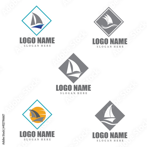 Ocean cruise liner ship silhouette simple linear logo