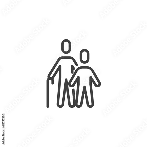 Grandfather with grandson line icon. linear style sign for mobile concept and web design. Grandad and child outline vector icon. Symbol, logo illustration. Vector graphics