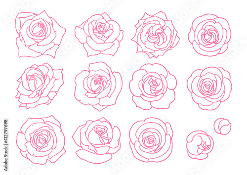 【手描きベクターイラスト素材】薔薇の線画セット（塗りなし）