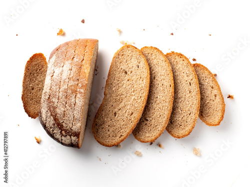 Print op canvas Sliced loaf of bread is isolated on white background