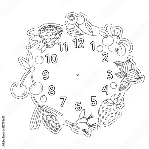 Coloring black and white. Watch for engraving. Berries.