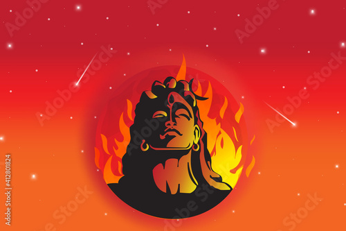 Illustration Of Happy Maha Shivaratri Hindu Festival Celebrate Of Shiva Lord,Poster Or Banner Background.
