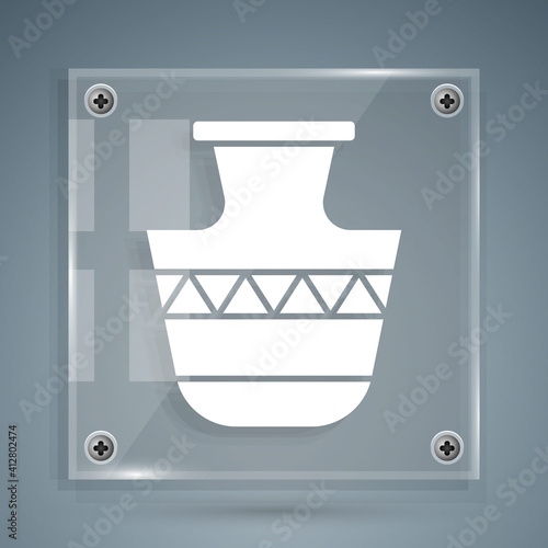 White Ancient amphorae icon isolated on grey background. Square glass panels. Vector.