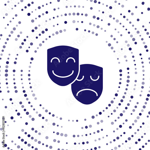 Blue Comedy and tragedy theatrical masks icon isolated on white background. Abstract circle random dots. Vector.