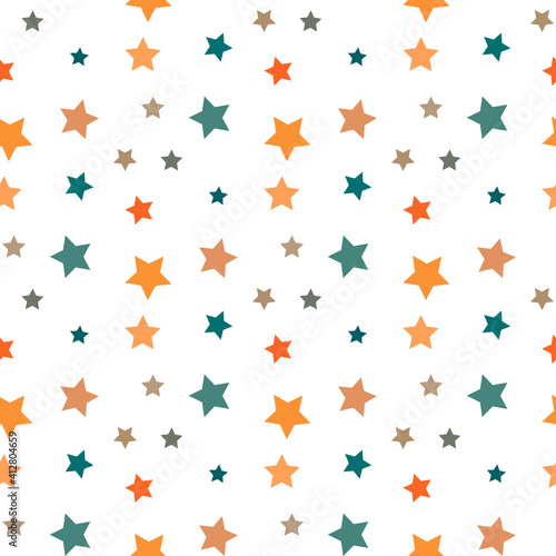 Wallpaper Mural Seamless pattern in creative orange and green stars for fabric, textile, clothes, tablecloth and other things. Vector image. Torontodigital.ca