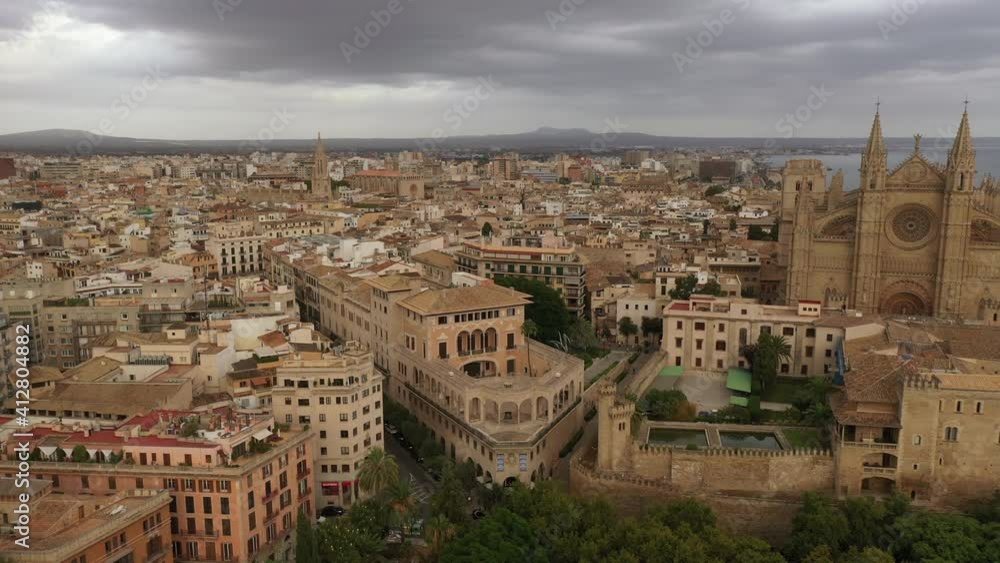 Cathedral of la Seu Majorca in Palma de Mallorca aerial view. Balearic islands Cathedral of la Seu Majorca in Palma de Mallorca aerial view. Balearic islands