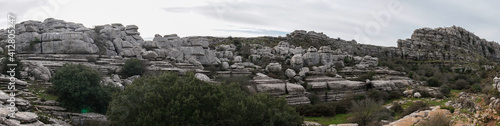 panorama view of the El Torcal Nature Reserve in Andalusia with ist strange karst rock formations