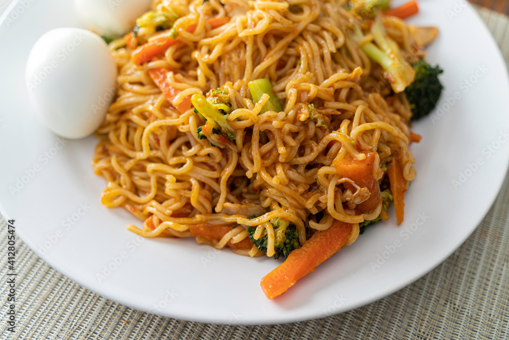 Spicy Thai Noodles served with boiled eggs