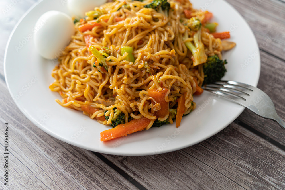 Spicy Thai Noodles served with boiled eggs Spicy Thai Noodles served with boiled eggs