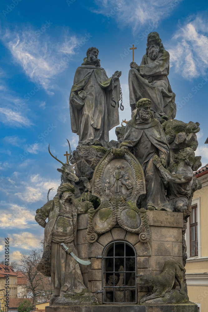 Statue on the famous Charles bridge in Prague, Czech republic