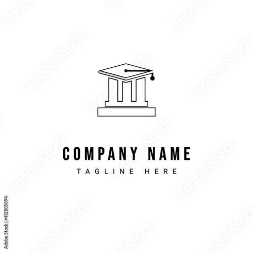 school theme logo design, graduation cap with school building