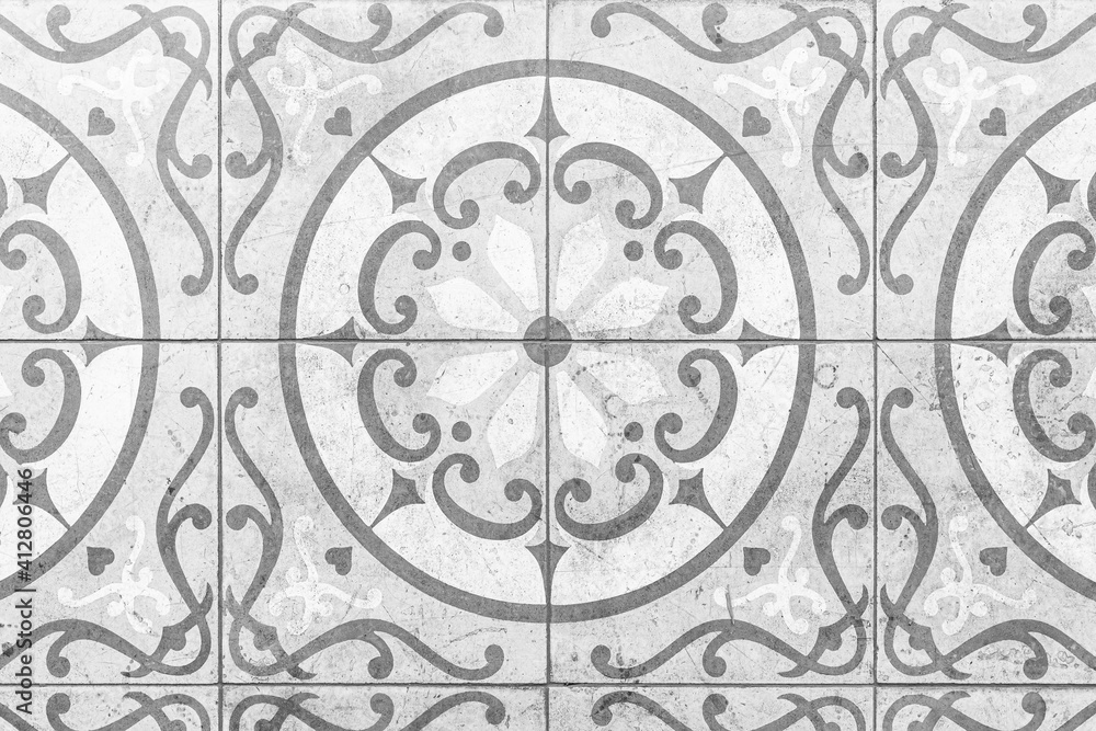 Vintage antique white ceramic tile pattern texture and seamless background
