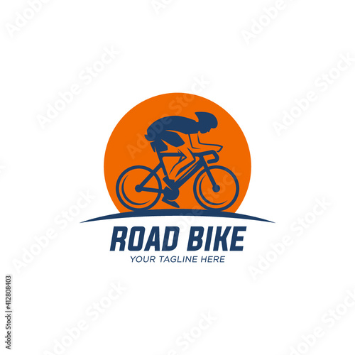cycling race stylized symbol, outlined cyclist vector silhouette 