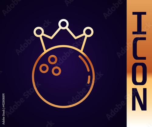 Gold line Bowling ball icon isolated on black background. Sport equipment. Vector.