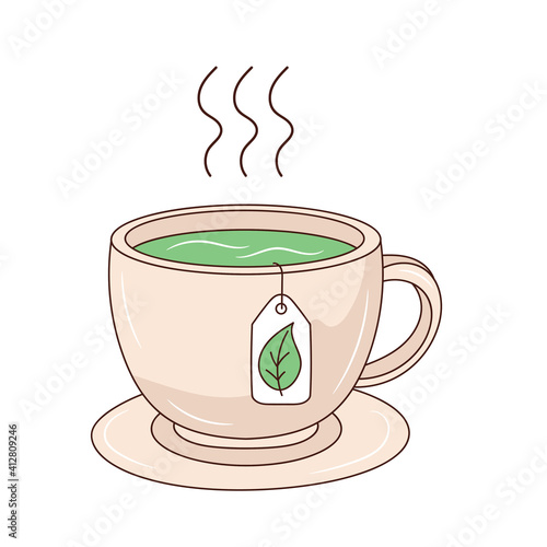 Cup of tea drink colored vector illustration. isolated with hand drawn style 