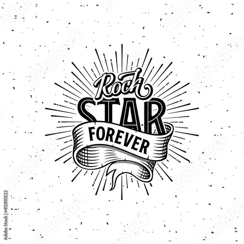 Rock star forever lettering with star vector illustration
