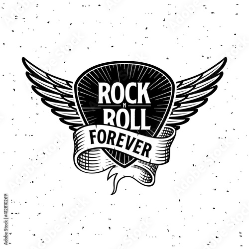 Rock and Roll forever plectrum, ribbon and wings