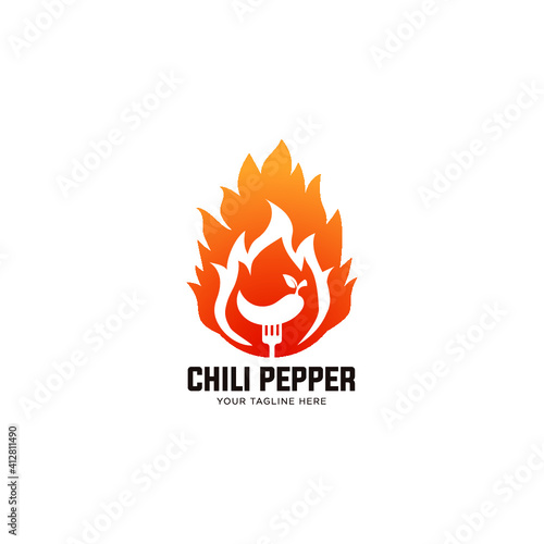 Hot chilly logo. Hot chili spicy cuisine emblem 