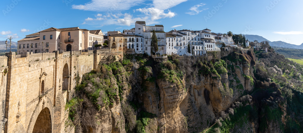 view of the old town of Ronda and the Puente Nuevo over El Tajo Gorge