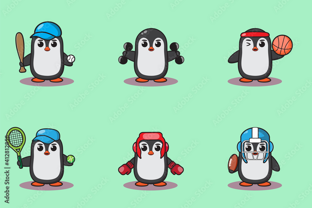 Vector illustration of cute baby penguin Sport cartoon. Cute Penguin expression character design bundle. Good for icon, logo, label, sticker, clipart. Vector illustration of cute baby penguin Sport cartoon. Cute Penguin expression character design bundle. Good for icon, logo, label, sticker, clipart.