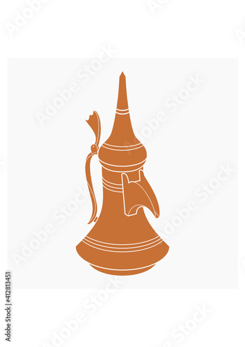 Editable Isolated Flat Monochrome Style Three-Quarter Top Front Side View Traditional Arab Dallah Coffee Pot Vector Illustration for Cafe Related Design or Arab History and Tradition Culture