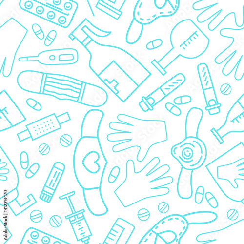 Covid-19 protect. Coronavirus Medicine vector seamless pattern