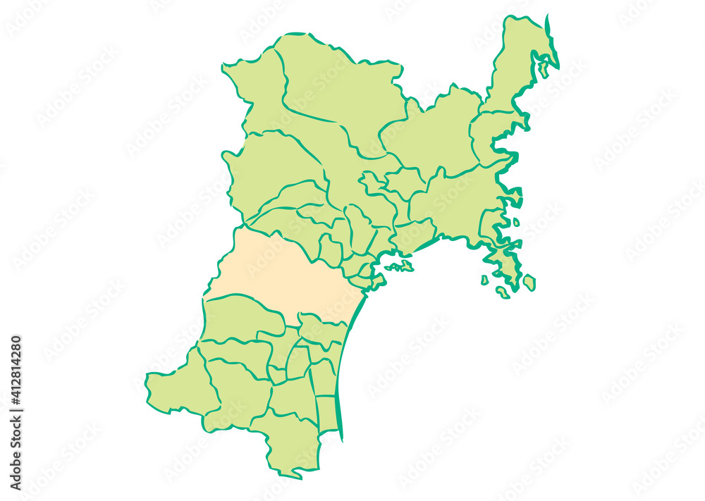 Fototapeta premium 宮城県 仙台市 都道府県別・行政区域マップ