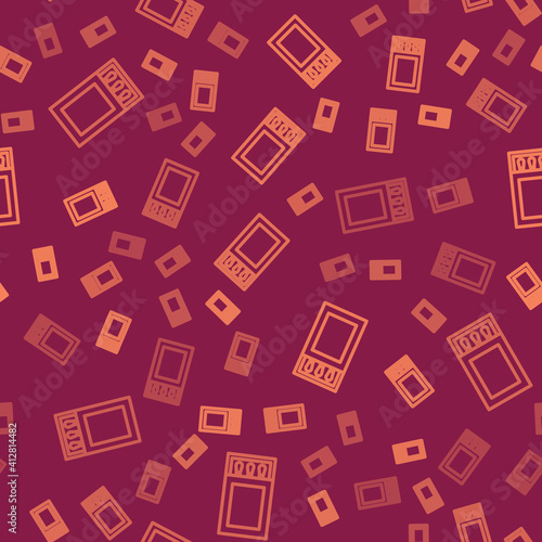 Brown line Open matchbox and matches icon isolated seamless pattern on red background. Vector.