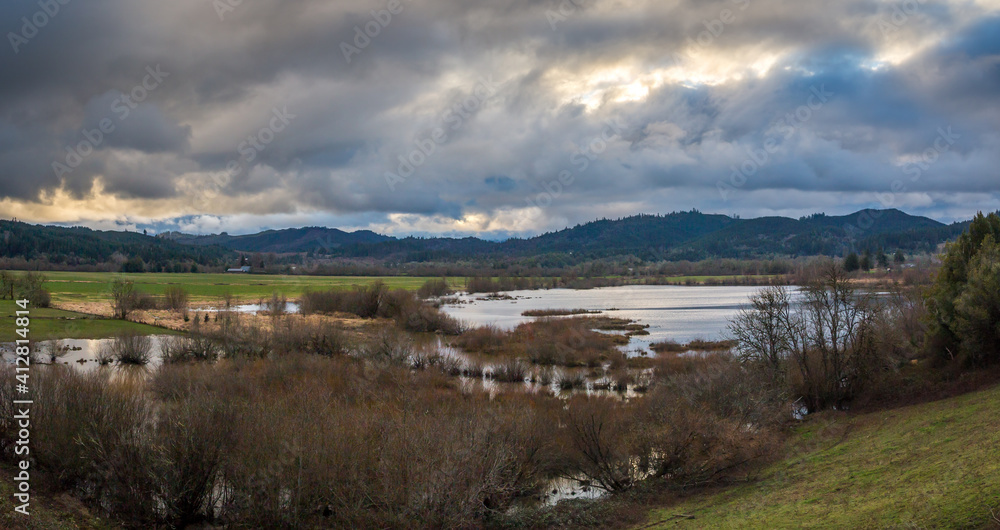 Coquille river valley viewed from Myrtle Point, Oregon