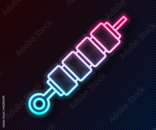 Glowing neon line Grilled shish kebab on skewer stick icon isolated on black background. Meat kebab on skewer stick. Picnic with grilled meat. Vector.