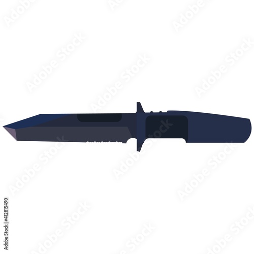 Survival knife made from black steel isolated on white