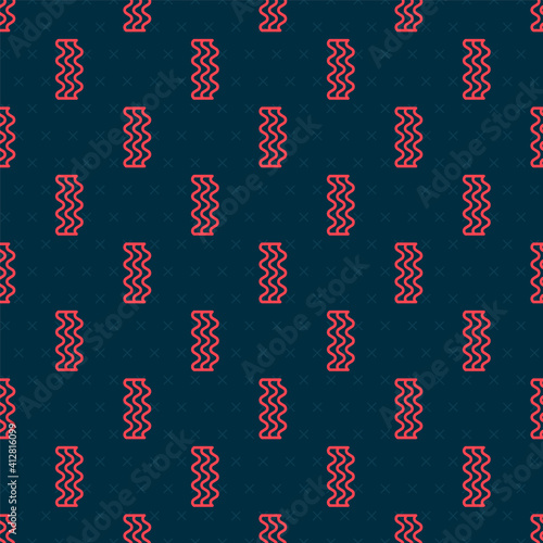 Red line Bacon stripe icon isolated seamless pattern on black background. Vector.