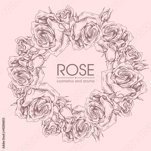 Frame with Roses . Detailed hand-drawn sketches, vector
