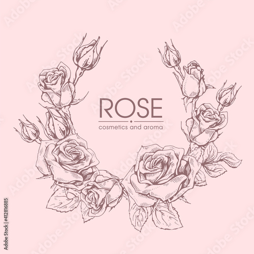 Frame with Roses . Detailed hand-drawn sketches, vector