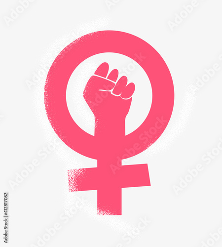 Vector illustration women resist symbol. Raised fist icon. Female gender and feminism logo design. photo