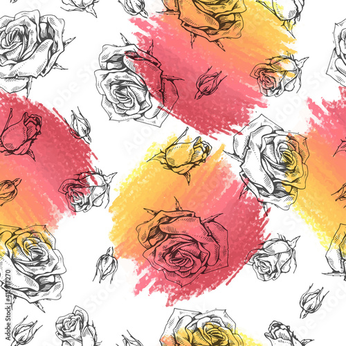 Seamless Pattern with Roses . Detailed hand-drawn sketches, vector