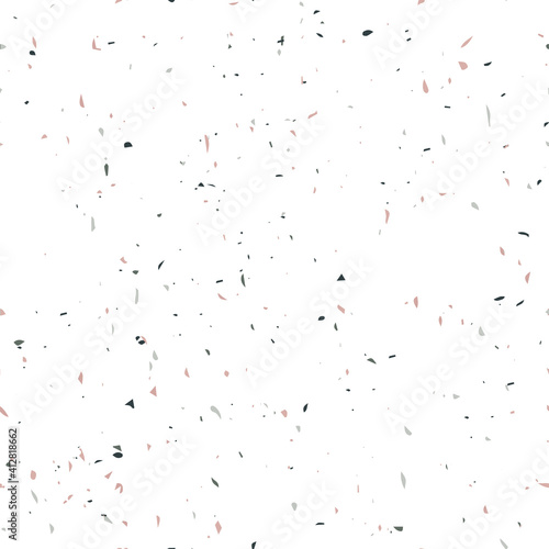 Terrazzo flooring textured surface modern abstract pattern. Vector seamless abstract repeat with chips of marble or granite in soft pastel  colors.