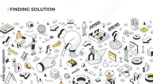 Finding Solution and Problem Solving Isometric Illustration
