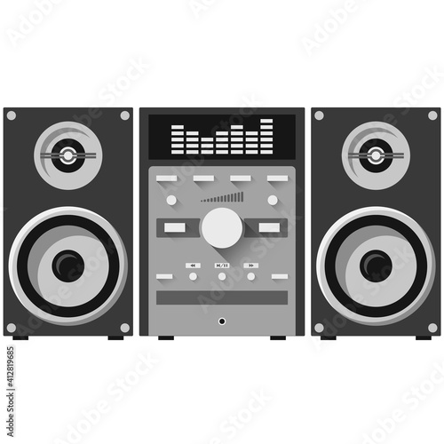 Stereo audio system, home music center isolated on white