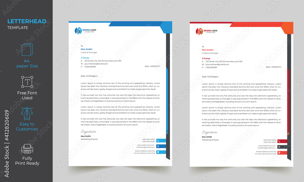 Letterhead Design Template,Creative, Minimal ,elegant Corporate Clean Letterhead Design Template with 2 color variations Print Ready 