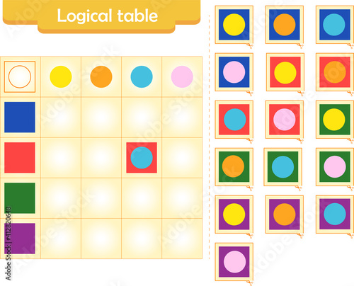  Logic puzzle game for children. Fill in empty cells. Reusable game