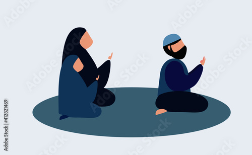 simple illustration of muslim family praying