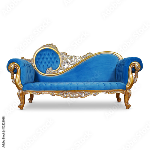 Slika na platnu Tufted Blue Velvet Chaise Lounge Isolated