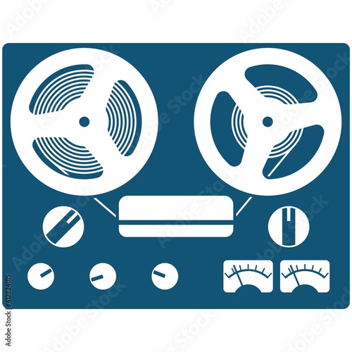 Retro bobbin reel-to-reel tape recorder vector icon