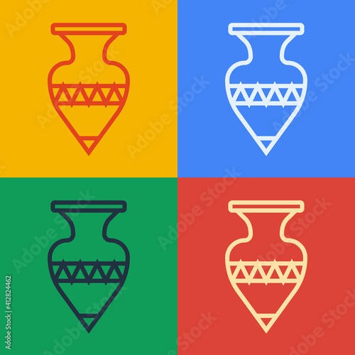 Pop art line Ancient amphorae icon isolated on color background. Vector.