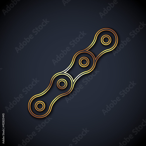 Gold line Bicycle chain icon isolated on black background. Bike chain sprocket transmission. Vector.