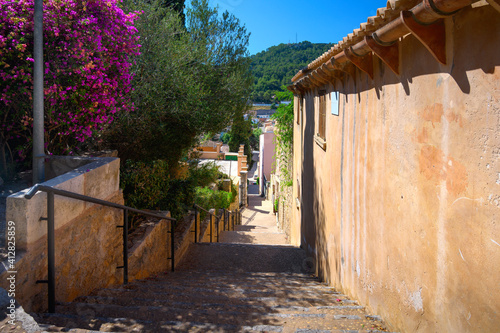 Long stairs leading from Capdepera castle on Mallorca island in Spain photo